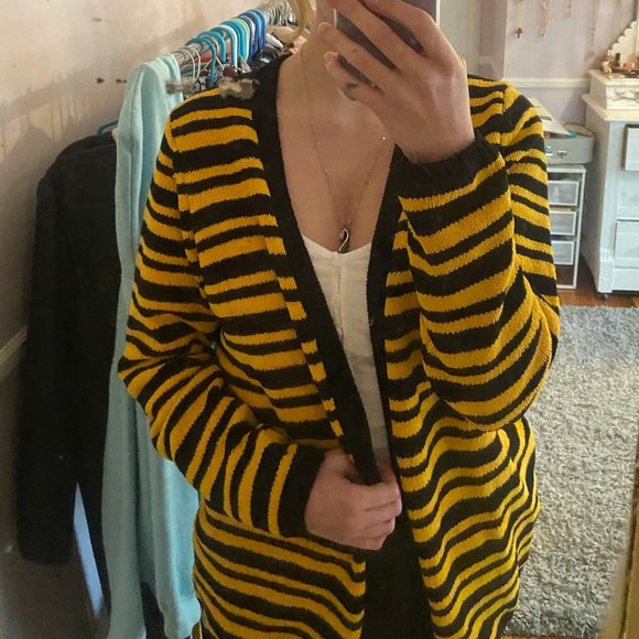 Absolutely Creative Worldwide | Sweaters | Black And Yellow Striped Cardigan  | Poshmark